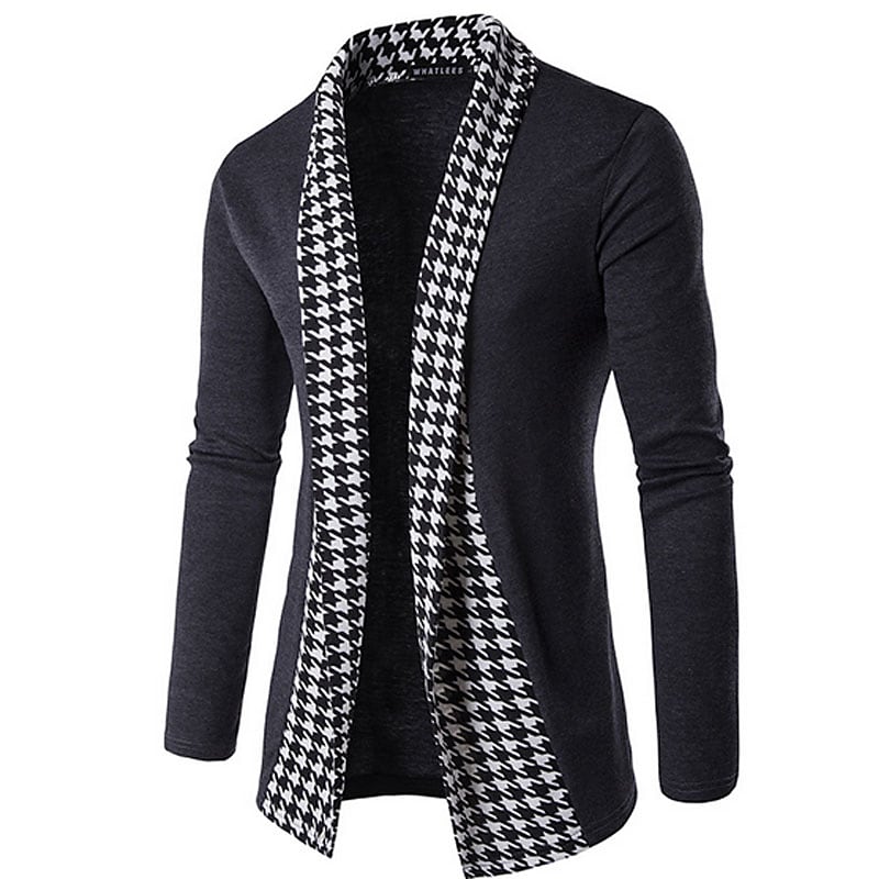 Herren Cardigan mit Hahnentrittmuster und Patchwork