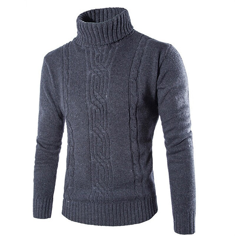 Herren Rollkragenpullover Zopfmuster Basic Strickpullover