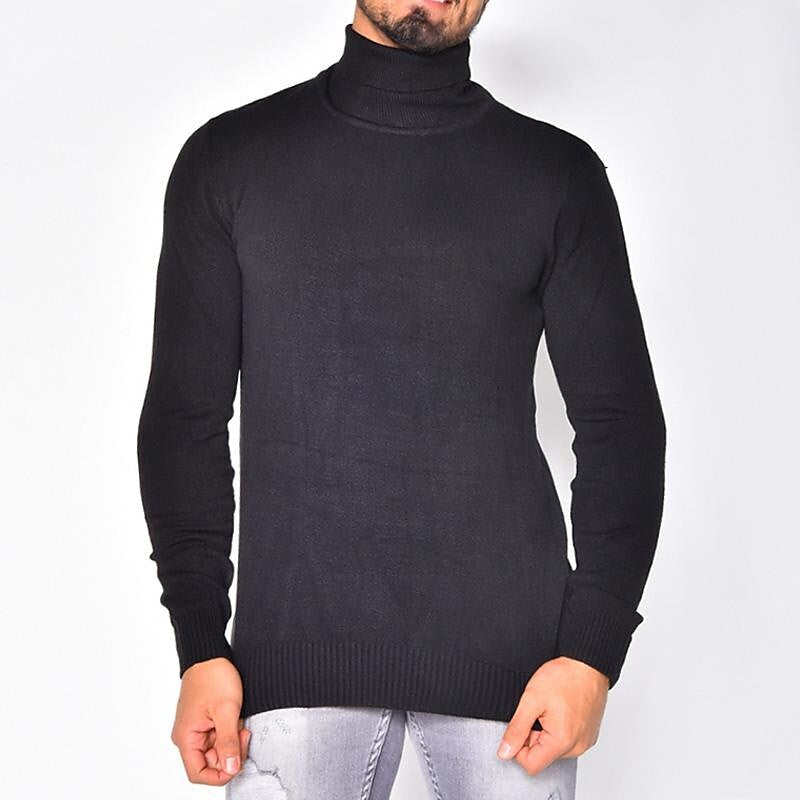 Herren Rollkragenpullover einfarbig Basic Strickpullover