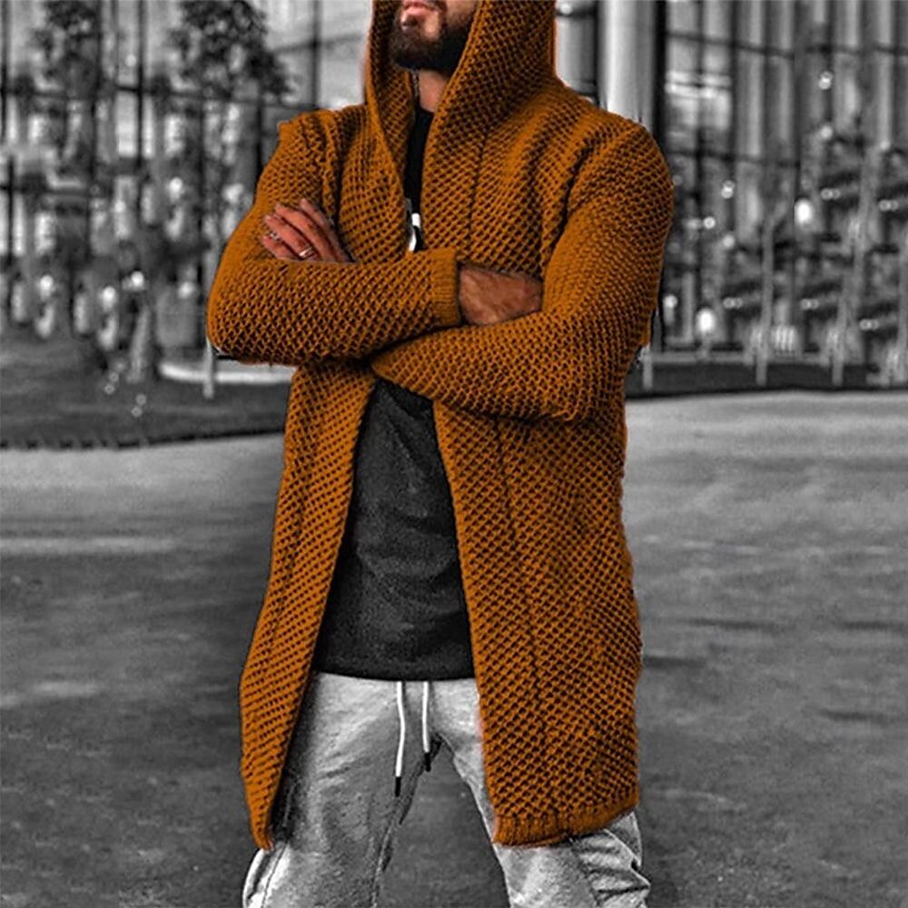 Herren Strickjacke mit Kapuze und Struktur, einfarbig