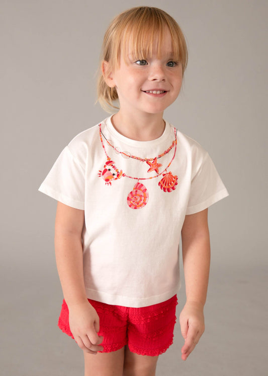 Print short set girl with ruffles