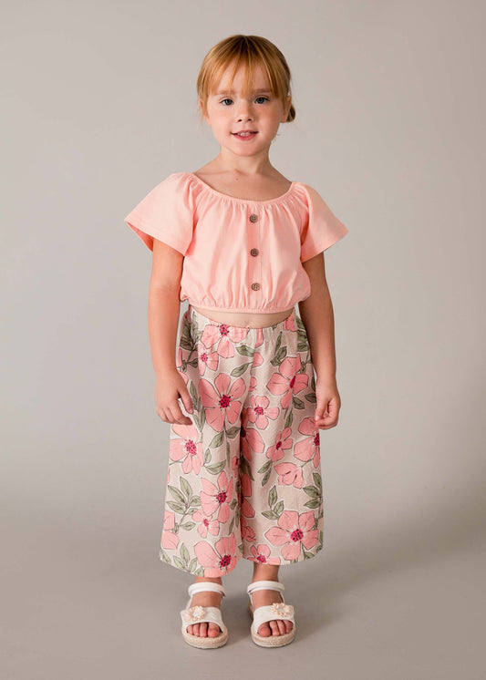Printed long pants and top set for girls