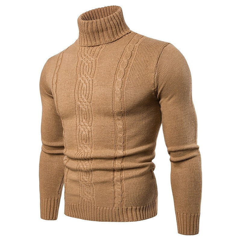 Herren Rollkragenpullover Zopfmuster Basic Strickpullover