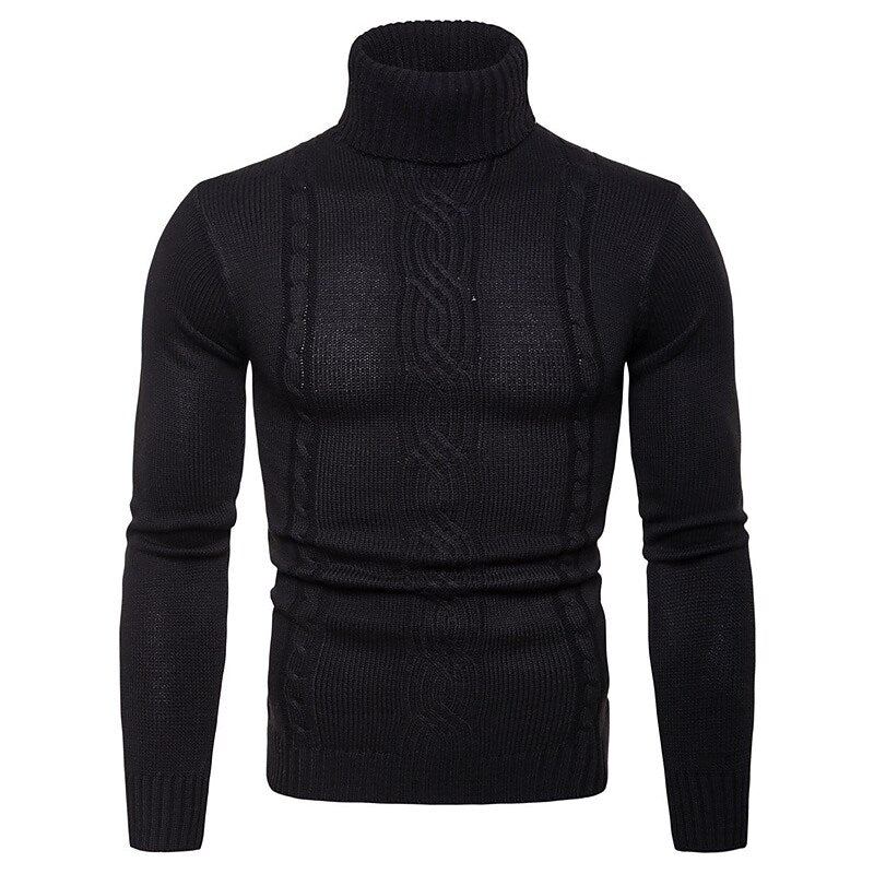 Herren Rollkragenpullover Zopfmuster Basic Strickpullover