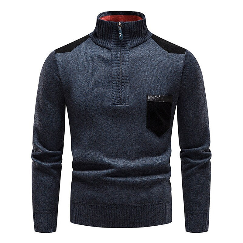 Herren Stehkragen Color Block Fleece-Pullover mit halbem Reißverschluss