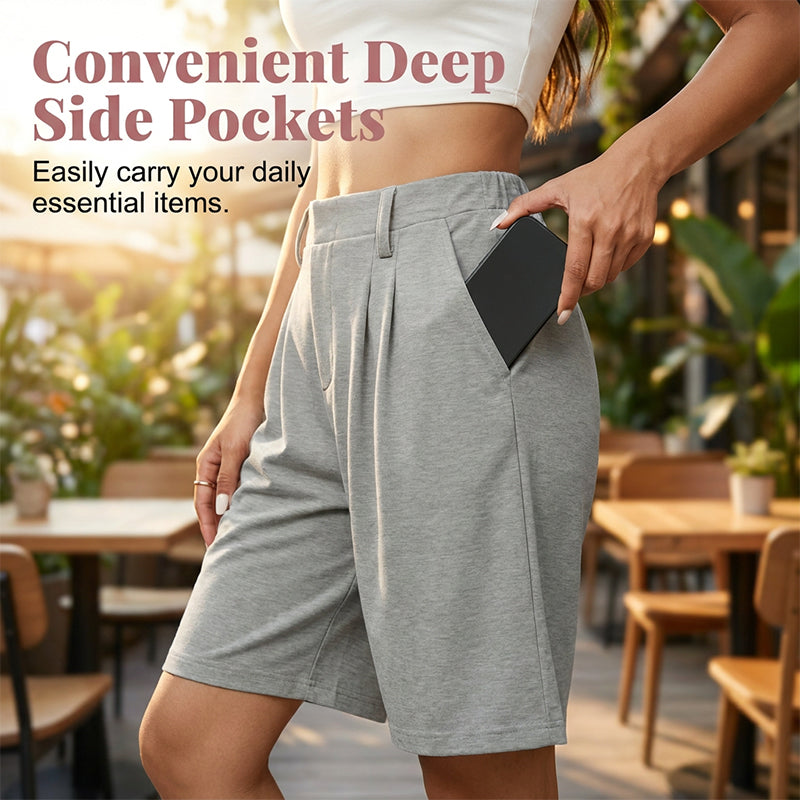 Women's High Waisted Pleated Casual Shorts