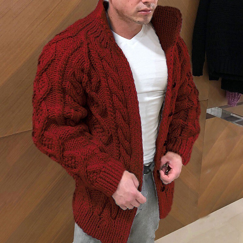 Herren-Cardigan mit Stehkragen in Unifarben