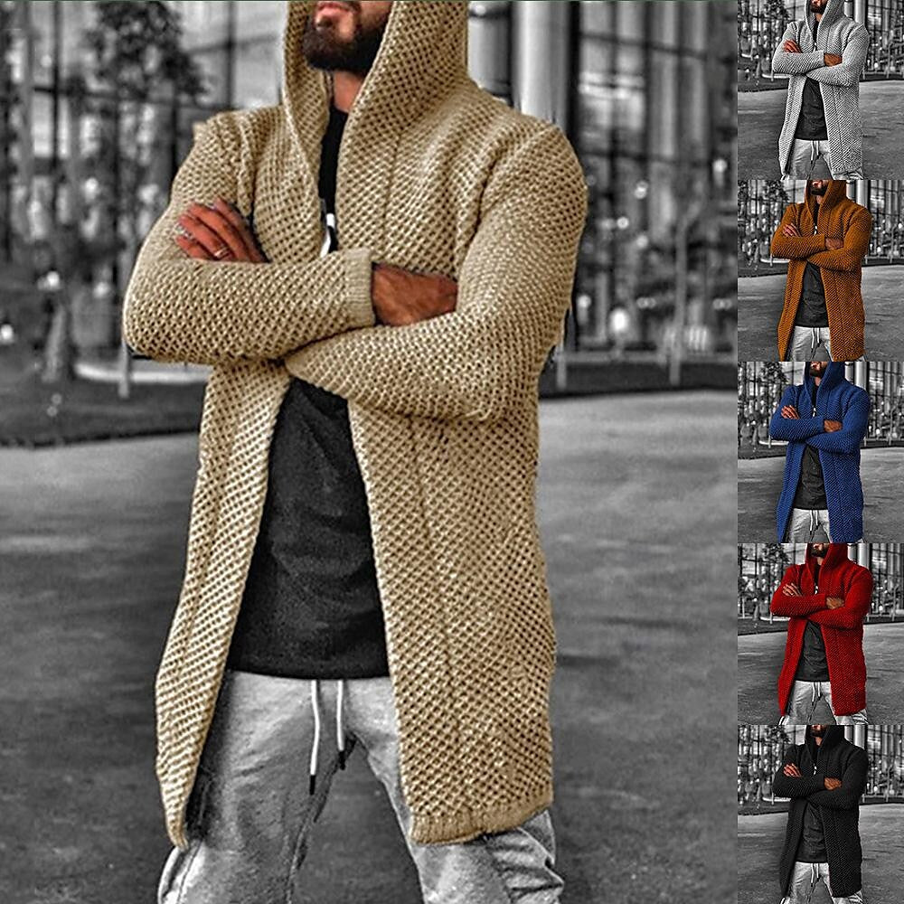 Herren Strickjacke mit Kapuze und Struktur, einfarbig