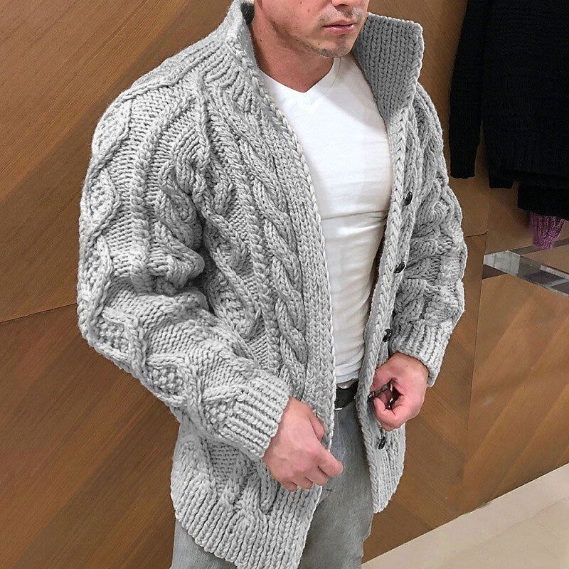 Herren-Cardigan mit Stehkragen in Unifarben