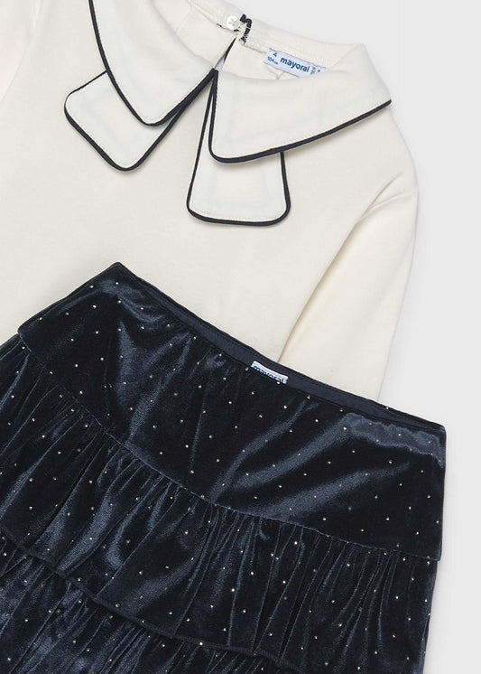 Velvet skirt and T-shirt set for girls