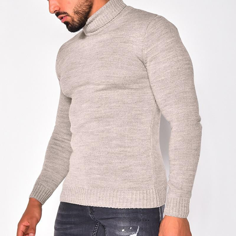 Herren Rollkragenpullover einfarbig Basic Strickpullover