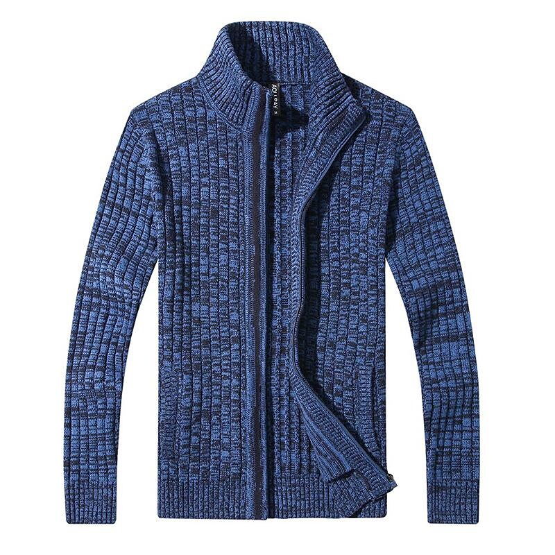 Herren Melange Stehkragen Slim Fit Reißverschluss-Pullover