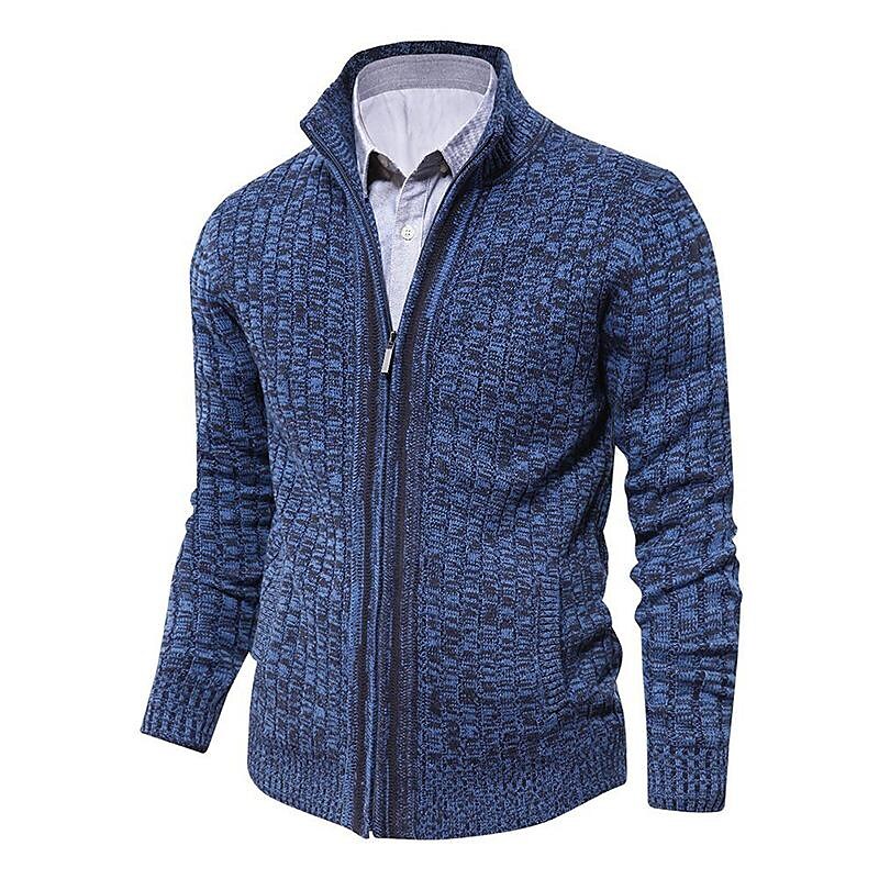 Herren Melange Stehkragen Slim Fit Reißverschluss-Pullover