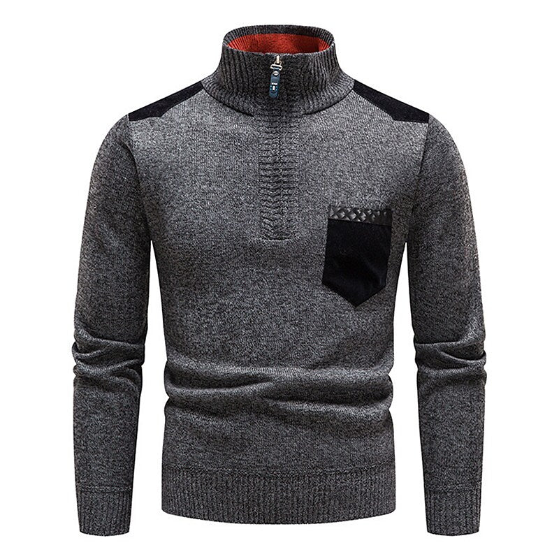 Herren Stehkragen Color Block Fleece-Pullover mit halbem Reißverschluss